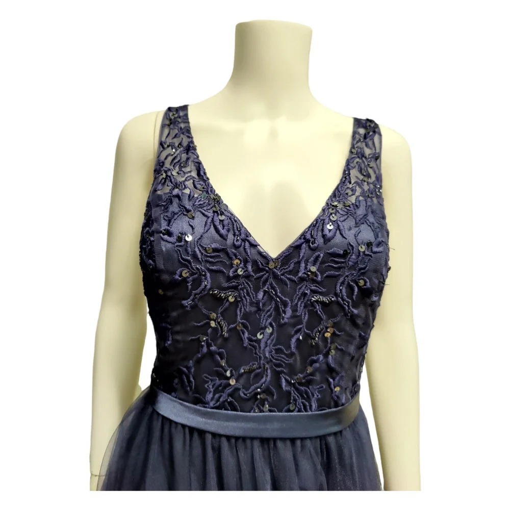 Morilee Madeline Gardner Gown Blue Embroidered Tulle Evening Dress Size 4 Glam - Picture 3 of 6